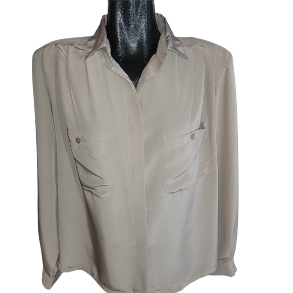 Vintage Al Jean Beige Button-Up Blouse 18 - Picture 1 of 6